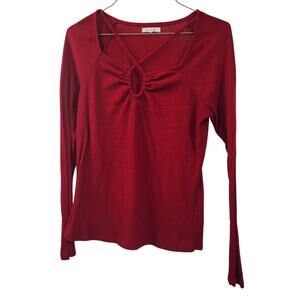 Maurices Red Ribbed Long Sleeve Top Womens Size Medium M